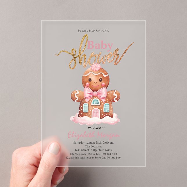 Watercolor Gingerbread Pink Baby Shower Acrylic Invitations (Insitu (Handheld))