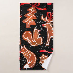 Watercolor gingerbread seamless pattern bath towel