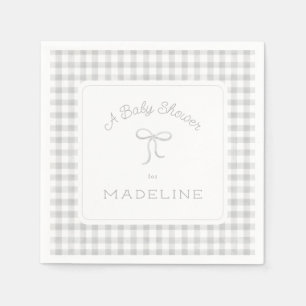 Watercolor Gingham Grey Baby Shower Napkin