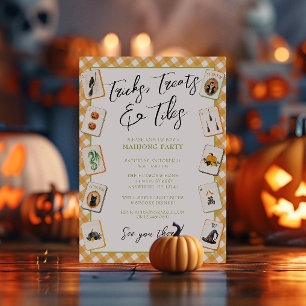 Watercolor Gingham Halloween Mahjong Party Invitation