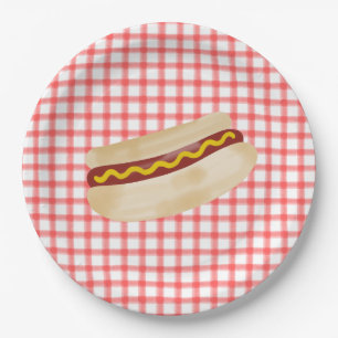 Watercolor Gingham Hotdog Paper Plate