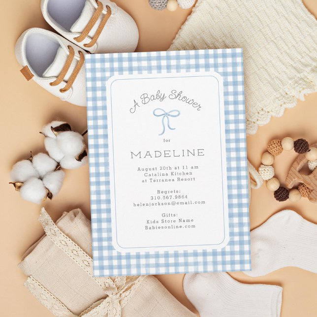 Watercolor Gingham Light Blue Baby Shower Invitation (Creator Uploaded)