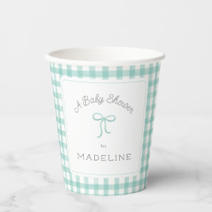 Watercolor Gingham Mint Green Baby Shower Paper Cups
