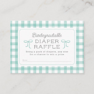 Watercolor Gingham Mint Green Diaper Raffle Enclosure Card