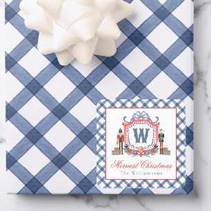 Watercolor Gingham Nutcracker Mouse Monogram Crest Square Sticker