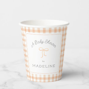 Watercolor Gingham Peach Baby Shower Paper Cups
