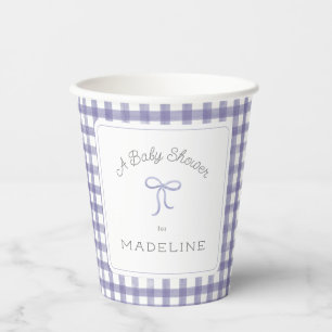 Watercolor Gingham Purple Baby Shower Paper Cups