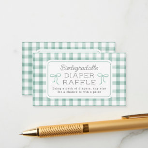Watercolor Gingham Sage Green Diaper Raffle Small Enclosure Card
