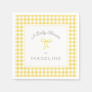 Watercolor Gingham Yellow Baby Shower Napkin