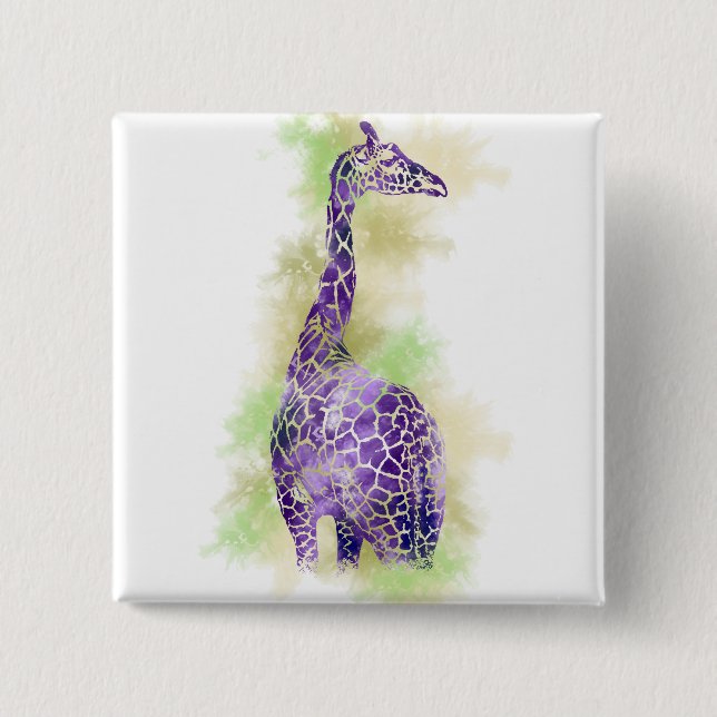 Watercolor Giraffe 1 2 Inch Square Button (Front)