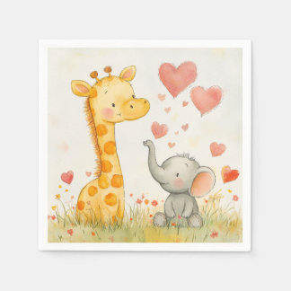 Watercolor Giraffe and Elephant  Napkin