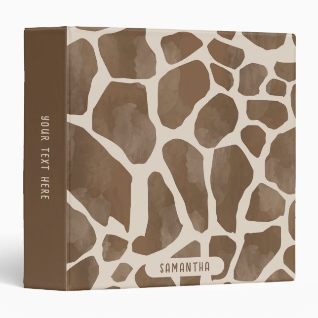 Watercolor Giraffe Animal Print Pattern Binder (Front/Spine)