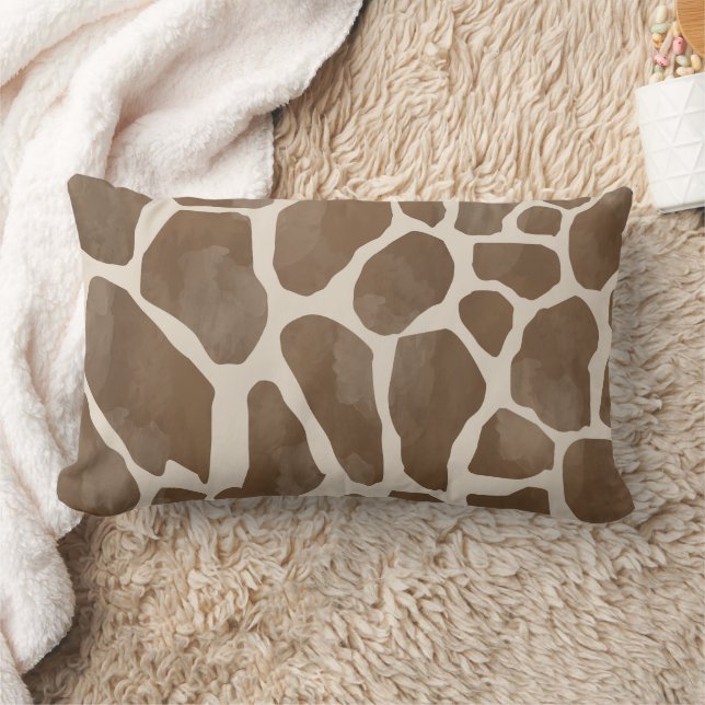 Watercolor Giraffe Animal Print Pattern Lumbar Pillow (Blanket)