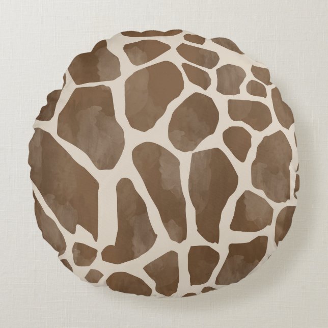 Watercolor Giraffe Animal Print Pattern Round Pillow (Front)