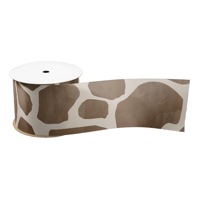 Watercolor Giraffe Animal Print Pattern Satin Ribbon (Spool)