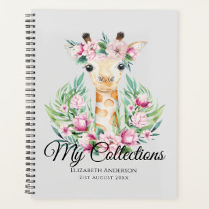 Watercolor GIRAFFE Boho Pink Flowers Girls Named Planner