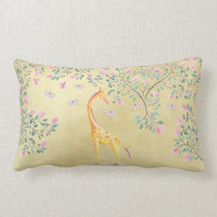 Watercolor Giraffe Butterflies and Blossom Lumbar Pillow