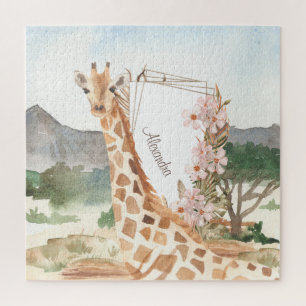 Watercolor Giraffe in African Savannah Jigsaw Puzzle