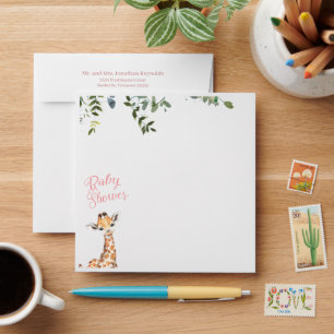 Watercolor Giraffe Jungle Baby Shower Envelope
