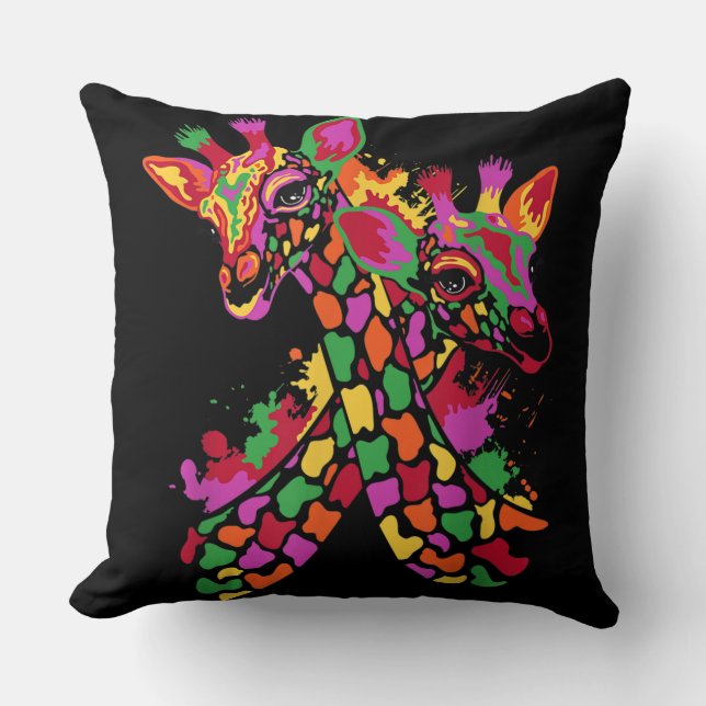 Watercolor Giraffe Lover Funny Giraffe Print Throw Pillow (Front)