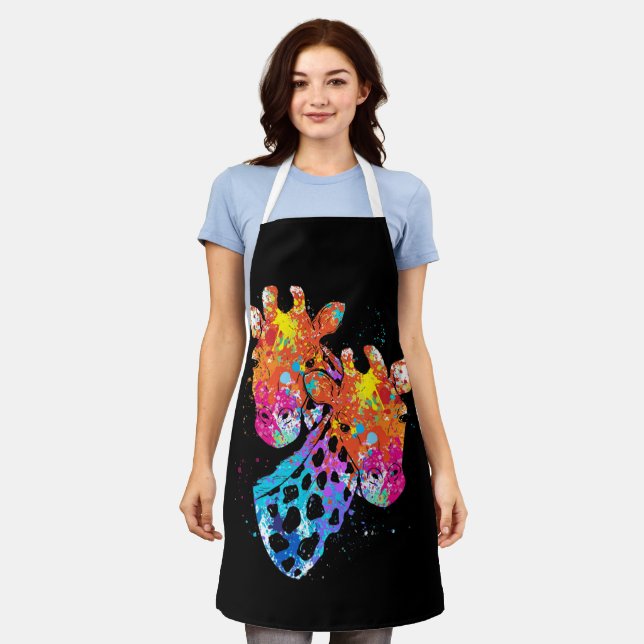 Watercolor Giraffe Lover Funny Giraffe Print Women Apron (Worn)