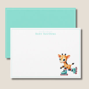 Watercolor Giraffe on Roller Skates Boy Thank You  Card