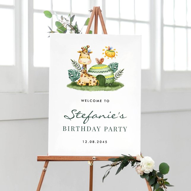 Watercolor Giraffe Safari Birthday Party Welcome Poster (Creator Uploaded)