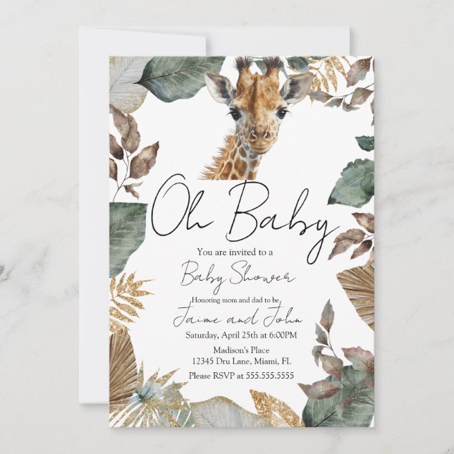 Watercolor Giraffe Wild Baby Shower Invitation (Front)