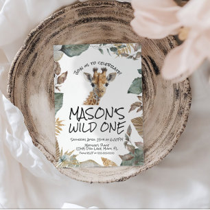 Watercolor Giraffe Wild  First Birthday Invitation