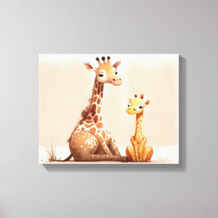 Watercolor Giraffe With Baby Canvas Print