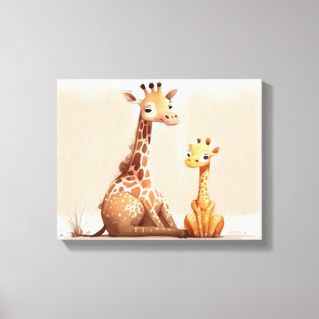 Watercolor Giraffe With Baby Canvas Print (Front)