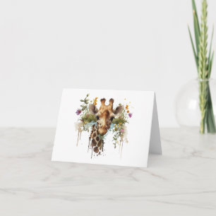 Watercolor Giraffe with Flowers BLANK Card
