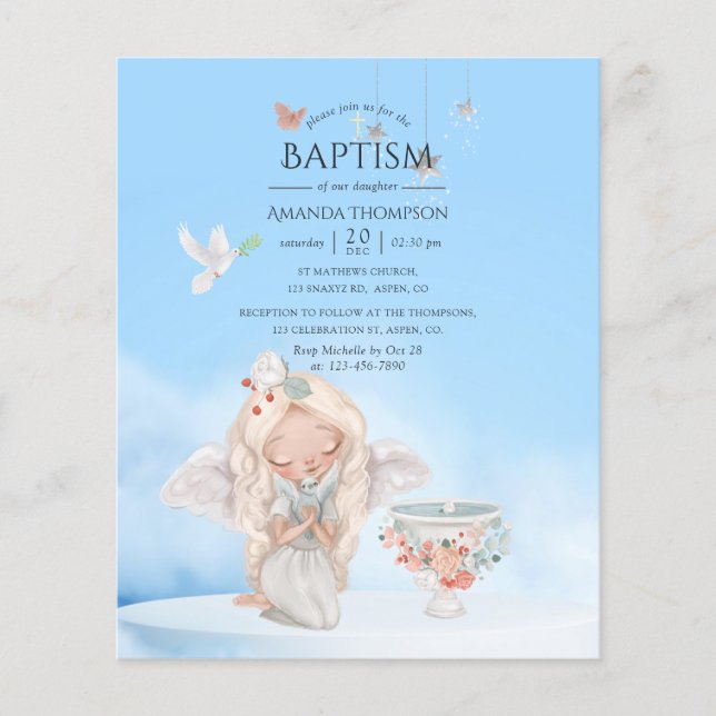 Watercolor Girl Angel Baptism Flyer (Front)