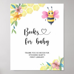 Watercolor girl bee, books for baby poster