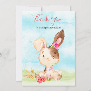 Watercolor Girl Bunny Farm Thank You Card
