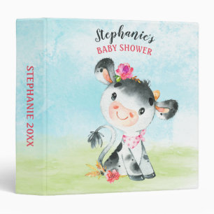 Watercolor Girl Cow Baby Shower Farm Binder