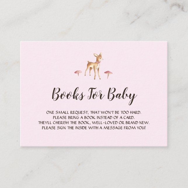 Watercolor Girl Deer with Mushrooms Book Request Enclosure Card (Front)