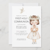 Watercolor Girl First Holy Communion White