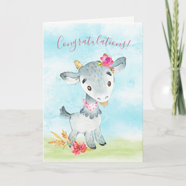 Watercolor Girl Goat Farm Card (Front)