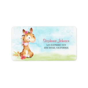Watercolor Girl Horse Baby Shower Farm Label