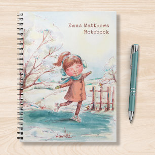Watercolor Girl Ice Skater Personalized Name Notebook