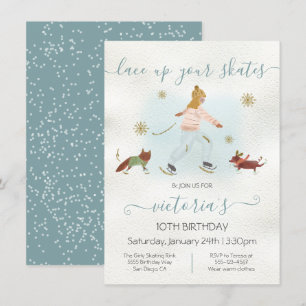 Watercolor Girl Ice Skating Snow Birthday Party In Invitation