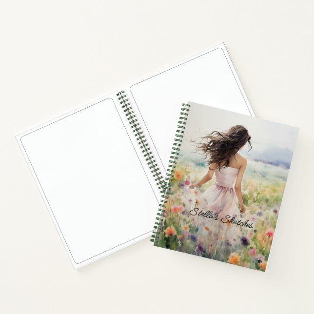 Watercolor Girl In the Meadow  Notebook (Inside)