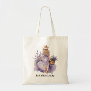 Watercolor Girl Lavender Field  Tote Bag