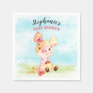 Watercolor Girl Piggy Baby Shower Farm Napkin
