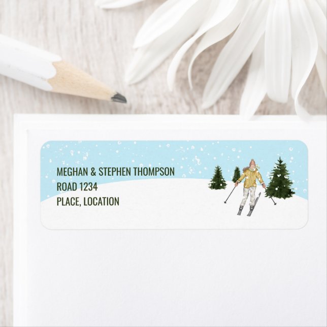 Watercolor Girl Skiing On Winter Slopes Custom (En situation)