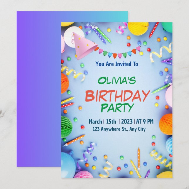 Watercolor girl's Boy's kids birthday party Gifts Invitation (Front/Back)
