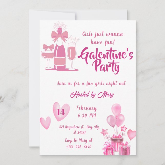Watercolor Girls Galentines Fête Invitation (Devant)
