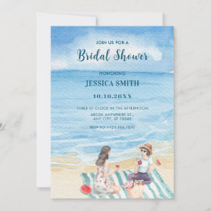 Watercolor Girls vibing at the beach bridal shower Invitation