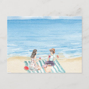 Watercolor Girls vibing at the beach  Postcard